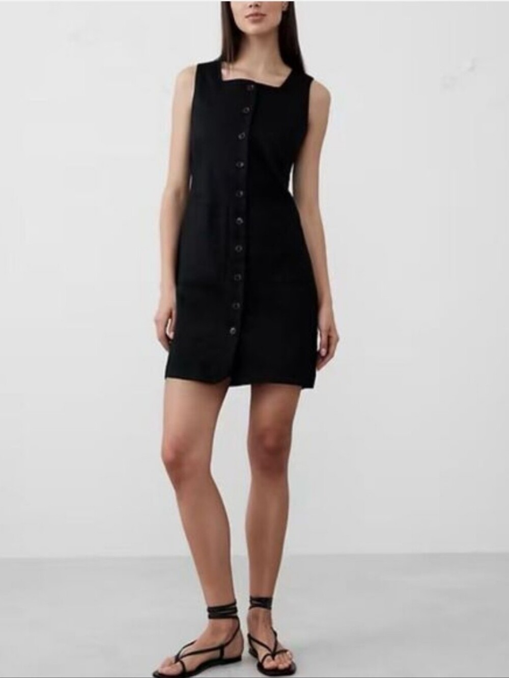 NWT Banana Republic Linen-Blend Square-Neck Mini Dress Black XL